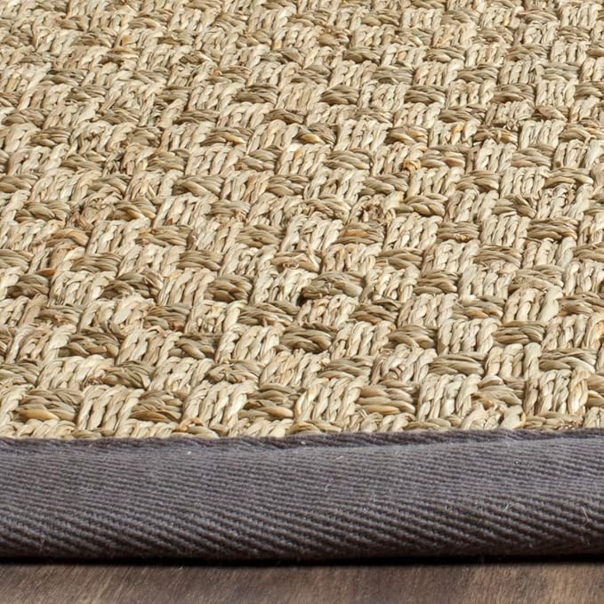 SAFAVIEH Area Rug 10' Square - Natural Fiber Collection - Large - Natural & Dark Grey, Seagrass, Basketweave Pattern with Border (NF114Q)