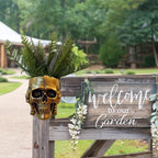 Skull Fence Planter for Outdoor Plants, Spooky Skull Wall Planters for Indoor Outdoor Décor, Unique Modern Gothic Hanging Face Plant Pot Gold Head Vase with Drainage