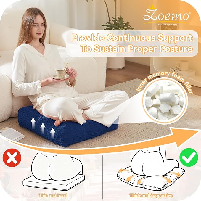 Floor Pillow Cushion for Adults, Meditation Cushion Pillow, Large Square Floor Sitting, for Tatami Living Room or Yoga, 22x22 Inch