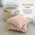 BEBE BASK Scalloped Pillow Cover - Set of 2 - 18 x 18 Inch - Scallop Pillow Cover Natural/White/Beige - 100% Cotton - Grandmillennial Style