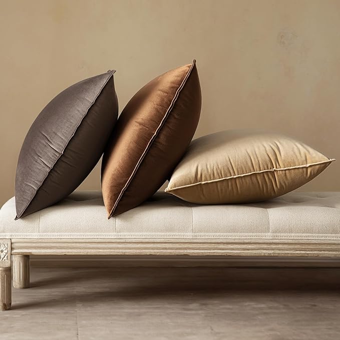 MIULEE Brown Velvet Throw Pillow Covers 22x22 Soft Decorative Solid Square Cushion Cases Pack of 2 Modern Luxury Home Decor for Couch, Sofa, Bedroom