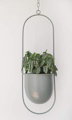 Boho Green Metal Plant Hanger,Metal Wall and Ceiling Hanging Planter, Modern Planter, Mid Century Flower Pot Plant Holder, Minimalist Planter for Indoor Outdoor Home Decor