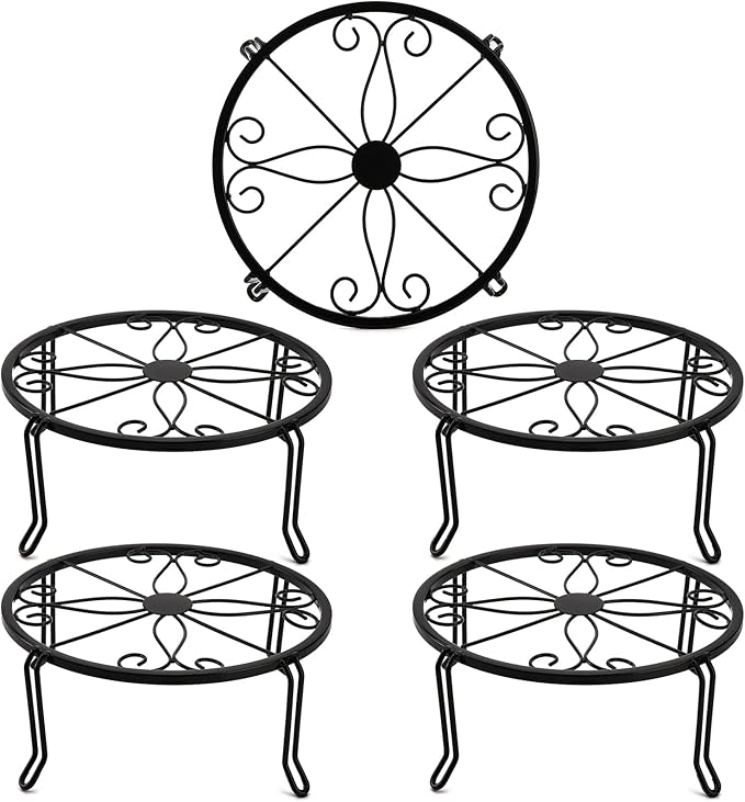 Tosnail 5 Pack Metal Plant Stands for Indoor and Outdoor, Planters Flower Pots Holder, Beverage Dispenser Stand, Pumpkin Short Stand, Double Braces Legs