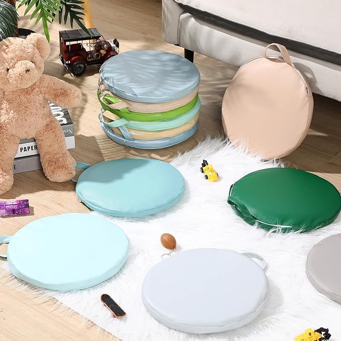 Suzile 12 Pcs 12'' Floor Cushions for Classroom Flexible Floor Seating with Handles Classroom Carpet Cushions for Kids Toddlers Daycare Preschool Furniture(Multicolor,Round)