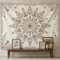 Accnicc Boho Floral Mandala Tapestry Wall Hanging Bohemian Beige Flower Tapestry Aesthetic Hippie Indian Large Tapestries for Bedroom Living Room Dorm Decor 80 x 60 Inch