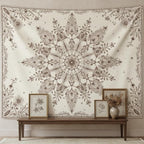 Accnicc Boho Floral Mandala Tapestry Wall Hanging Bohemian Beige Flower Tapestry Aesthetic Hippie Indian Large Tapestries for Bedroom Living Room Dorm Decor 80 x 60 Inch
