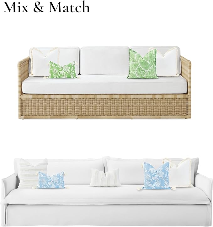 Hofdeco Premium Coastal Patio Indoor Outdoor Pillow Cover Only, 20"x20" Water Resistant for Backyard, Couch, Solid White Fringe