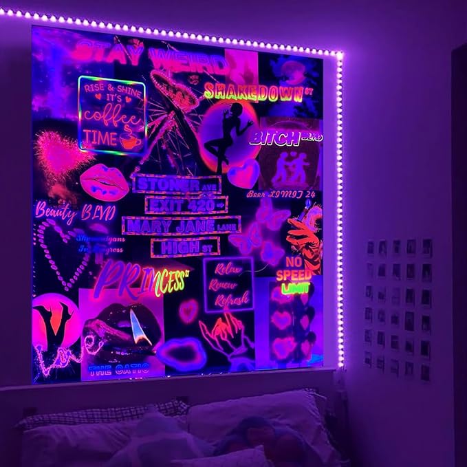 Pink Trippy Tapestry Blacklight Hippie Hippy Wall Tapestry for Bedroom Weed Tapestries for Stoners Trippy Room Decor Marijuana Cannabis Accessories Smoking Man Cave Room Decor Weed Accessories 29”x37”
