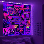 Pink Trippy Tapestry Blacklight Hippie Hippy Wall Tapestry for Bedroom Weed Tapestries for Stoners Trippy Room Decor Marijuana Cannabis Accessories Smoking Man Cave Room Decor Weed Accessories 51”x59”