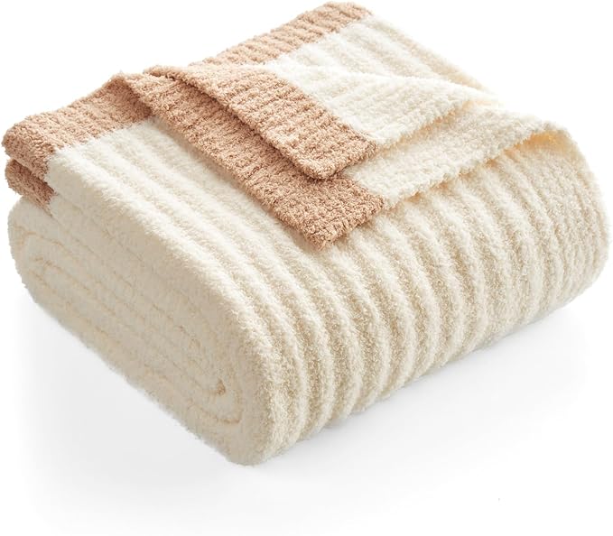 Snuggle Sac Buttery Soft Throw Blanket for Couch, Winter Fluffy Cozy Soft Throws Dupes for All Season, Reversible Warm Microfiber Fuzzy Blankets for Couch, Sofa, Bed, Travel, Cream, 50x60 inches