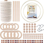 119pcs Macrame Kits for Starter 3mm x 109Yards Natural Cotton Macrame Cord with 100pcs Wooden Beads,10pcs Wooden Rings,Wooden Sticks,Metal Rings,S Hooks Macrame Supplies for Plant Hangers