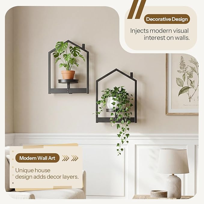 HOOBRO Wall Plant Holder, Wall Planters for Indoor Plants Set of 2, Plant Hanger Indoor Window Plant Shelves Frames Decor for Living Room Window, Black BK08HJP201