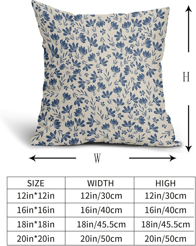 Blue Floral Pillow Covers 24x24 Set of 2 Vintage Rustic Old Style Cute Small Flower Cream Print Decorative Outdoor Pillowcases Farmhouse Throw Cushion Case Decor for Couch Sofa Bed