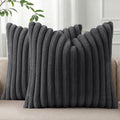 Pallene Faux Fur Plush Throw Pillow Covers 22x22 Set of 2, Luxury Soft Fluffy Striped Decorative Pillow Covers for Sofa, Couch, Living Room, Dark Grey