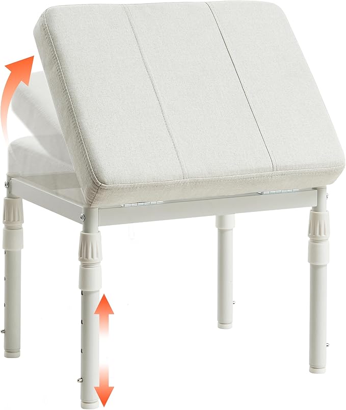 Adjustable Ottoman Pouf, 4 Height Position & 60 Degree Tilt Angle Adjustment Ottomans Footrest Foot Stools Pouffe Footstool for Under Desk Living Room Home(Beige)