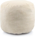 Sexysamba Round Corduroy Pouf Cover Only, 20"x 16" Unstuffed Decorative Ottoman Foot Stool Rest, Washable Storage Bean Bag Chair Floor Pouf Covers for Living Room Bedroom, Beige