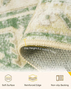 Area Rugs 6'x9' Washable Non-Slip, Floral Vintage Distress Print Pattern Medallion Carpet for Living Room Bedroom Dining Room, Sage Green Yellow
