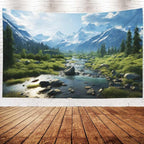 EMMTEEY Landscape Tapestry Wall Art for Bedroom Extra Large 92.5X70.9 Inch-Forest Mountains Water Scenery Durable Hanging Tapestry for Living Room