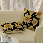 Summer Pillow Covers 18x18 Inch Set of 2 Black Background Yellow Sunflowers Bee Pillow Covers Spring Outdoor Pillow Cases Linen Farmhouse Seasonal Cushion Covers Decor for Living Room Bedroom