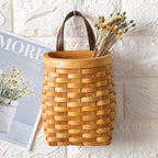 Hanging Wall Basket Wood Woven Basket, Small Hanging Basket for Wall Decor, Decorative Flower Basket for Front Door