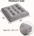 Meditation Floor Pillow Set of 4, Square Large Pillows Seating for Adults, Meditation Cushion Pillow,Tufted Corduroy Cushion for Tatami Living Room or Yoga, Light Gray, 22x22 Inch