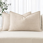 MIULEE Decorative Linen Lumbar Pillow Covers 12x20 Inch Natural Beige Boho Farmhouse Neutral Couch Throw Pillows for Bed Pack of 2 Accent Modern Pillowcase Sofa Livingroom Home Decor
