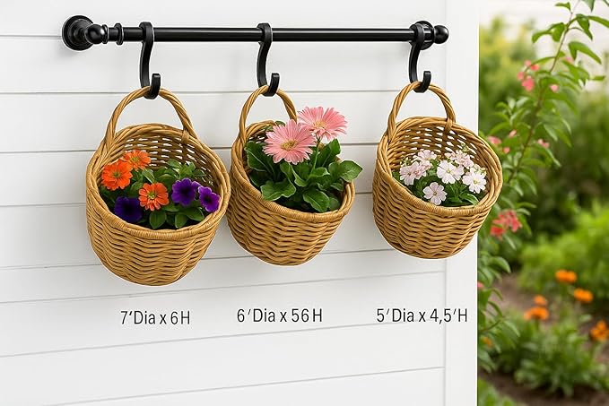 Handwoven Hanging Wall Baskets Set of 3 – Natural Rattan-Style Woven Storage Baskets with Handles, Multi-Size 7”/6”/5” for Kitchen, Fruit, Garlic, or Home Décor Organization