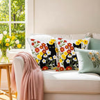 Breling 2 Pack Embroidered Cat Pillow Covers 18x18 Inch Cute Black Cat Floral Pillow Covers with Zipper Velvet Tufted Decorative Whimsical Fun Couch Pillows Cover for Living Room Sofa Bed Home Decor