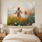 bitCNY Jesus Holding Girl’s Hand Tapestry 60x50 Inches – Christian Faith Tapestry, Inspirational Wall Art for Kids Room, Living Room Religious Decor