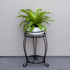 FaithLand 2 Pack Plant Stands, Heavy Duty Metal Planter Holder Indoor Outdoor, 2 Tier Round Potted Supports Rack, Corner Display Shelf Black