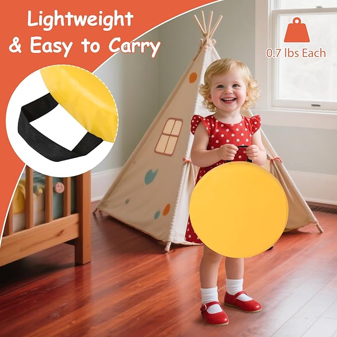 Costzon 6-Piece 14 inch Kids Floor Cushion, 2.5" Thick Waterproof Daycare Preschool Round Foam Cushion with Handle for Toddlers, Soft Flexible Seating for Classroom, Home, Kindergarten or Nursery