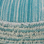 LR Home Indoor Polyester Modern Striped Ottoman Pouf | Aqua/White,18" x 18" x 14"
