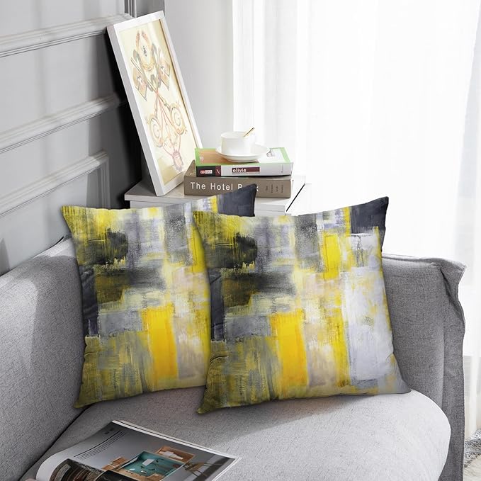 Emvency Set of 2 Throw Pillow Covers Modern Abstract Painting Yellow White and Black Decorative Pillow Cases Home Decor Standard Square 18x18 Inches Pillowcases