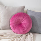 HLOVME Round Pillow Cushion for Couch Velvet Decorative Small Throw Pillow Solid Color for Living Room Bed Floor 15.7”, Hot Pink