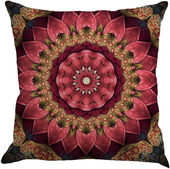 Jartinle Set of 4 Retro Floral Mandala Compass Medallion Bohemian Pillow Covers Boho Decor Hippie Throw Pillows Decorative for Sofa Couch 18 x 18