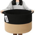 90L Large Blanket Basket,21.7"L x 21.7"W x 13.8"H Rope Woven Baskets with Handles, Toys Storage Bins,Laundry Basket Perfect for Living Room, Nursery,Bedroom,Home Organization,Black&Camel