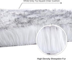 Softlife White Faux Fur Sheepskin Chair Cover Seat Cushion Pad Super Soft Area Rugs for Living Bedroom Sofa Dorm (1.6ft x 1.6ft, White-Grey Tip)