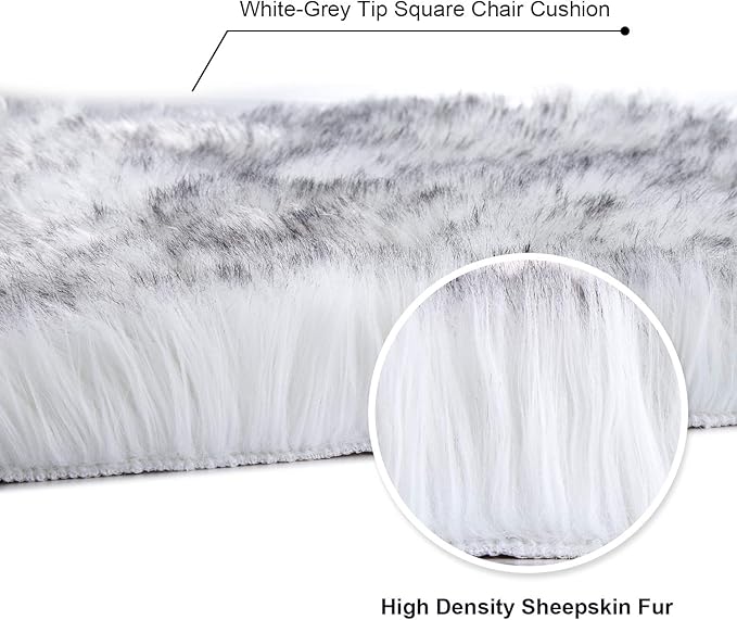 Softlife White Faux Fur Sheepskin Chair Cover Seat Cushion Pad Super Soft Area Rugs for Living Bedroom Sofa Dorm (1.6ft x 1.6ft, White-Grey Tip)
