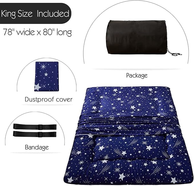 MAXYOYO Navy Starry Sky Japanese Floor Futon Mattress, Tatami Mat Portable Camping Mattress Kids Sleeping Pad Foldable Roll Up Floor Lounger Couch Bed, King Size