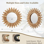20 Inch Brown Boho Wall Decor Sunburst Mirror - Round Wooden Wall Decor, Handmade Rustic Circular Mirror for Living Room, Bedroom, Entryway, Office