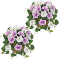 Briful 2 Pack Fake Morning Glory with Handwoven Basket - 8.2in Faux Potted Flowers Silk Floral Table Centerpiece for Home Office Room Shelf Desk Decor