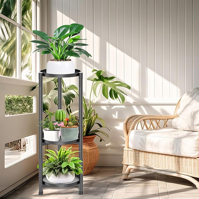 3 Tier Plant Stand Indoor, Black Metal Corner Tall Plant Stands for Multiple Plants, Flower Pot Holder Shelf Outdoor Plant Display Rack for Garden Balcony Patio Living Room