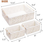 ZOOFOX Set of 3 Macrame Storage Basket, Handmade Woven Boho Basket with Cloth Liner and Wooden Handles, Decorative Toilet Tank Shelf Cabinet Organizer for Bedroom Living Room Nursery