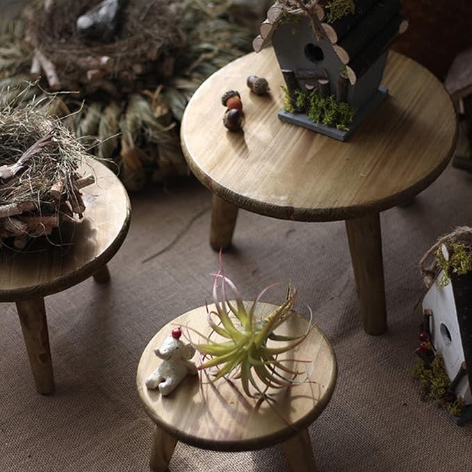 Mini Round Wooden Stool, Indoor Plant Stand Table, Decorative Wooden Stool Display Stand Modern Plant Stand Flower Pot Holder for Outdoor Indoor Home Garden Patio(M)