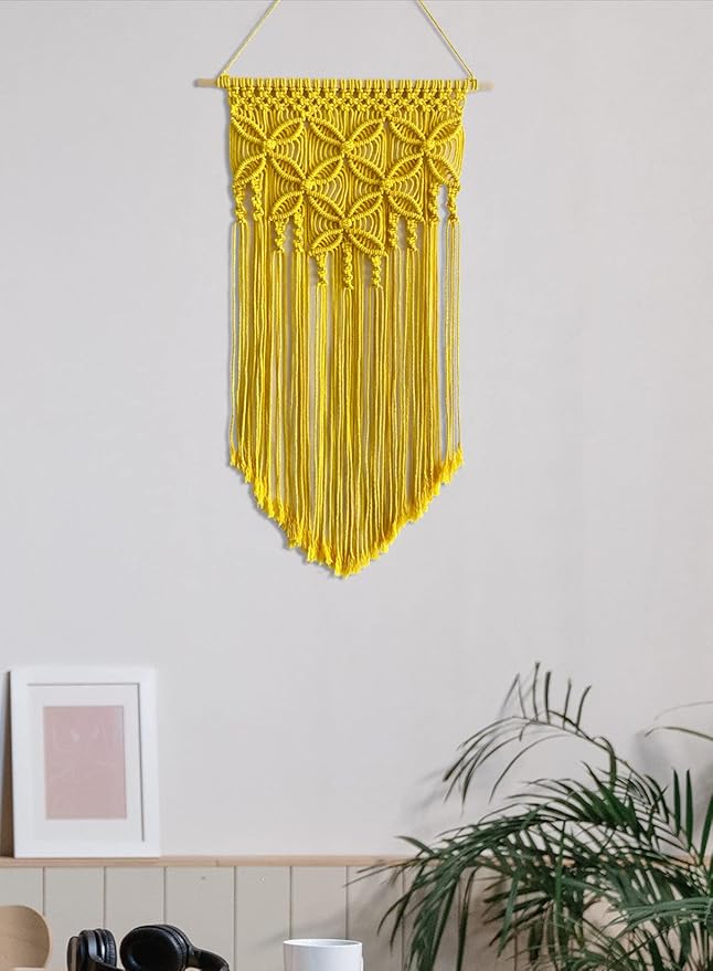 Winterdemoon Handmade Cotton Home Decor Macrame Wall Hanging Yellow