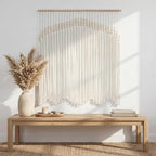 Betylifoy Macrame Wall Hanging Large Boho Wall Decor Beige Macrame Tapestry with Wooden Beads Cotton Rope Bohemian Handmade Woven Wall Art Decor for Bedroom Living Room Apartment Dorm Backdrop
