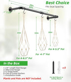 Plant Hanging Rod, with 3Pcs Macrame Plant Hangers and 3 Hooks, 32" Plant Hanger Indoor, Hanging Planter for Indoor Plants, Window Wall Ceiling Plant Hanger (POTS & PLANTS NOT INCLUDED)…