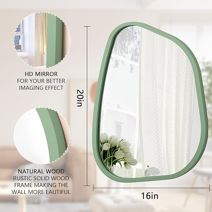 Asymmetrical Mirror for Wall Irregular Wood Frame Modern Unique Wall Mirror Decorative Vanity Bathroom Living Room Bedroom Entryway Hallway Artistic Mirror 20"x16"