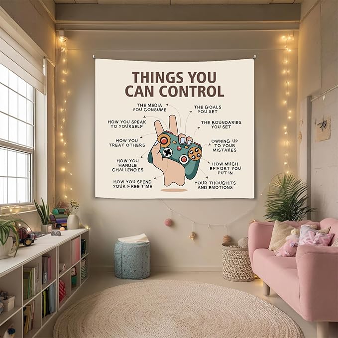 Forola Positive Wall Tapestry-Things You Can Control Mental Health Reminder Banner,Soft Flannel Tapestry Wall Hanging Decor for Bedroom,Teen Room Decor 51x59 Inch(Colorful-Control04)