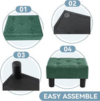 Poofzy Small Foot Stool Ottoman, Linen Ottoman Foot Rest with Legs, Rectangle Foot Rest for Couch, Footstools and Ottomans Small for Living Room and Entryway (Green)